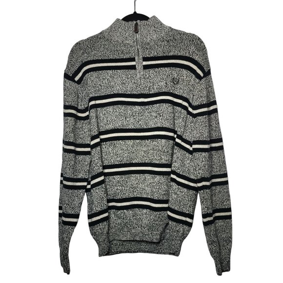 Chaps Men's Striped Pullover Quarter Zip Black and White Sweater Size XL Grandpa - Picture 1 of 9
